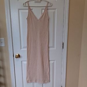 FREE PEOPLE BEACH  Womens Beige Knit Viscose V Neck Midi Casual Resort Dress S